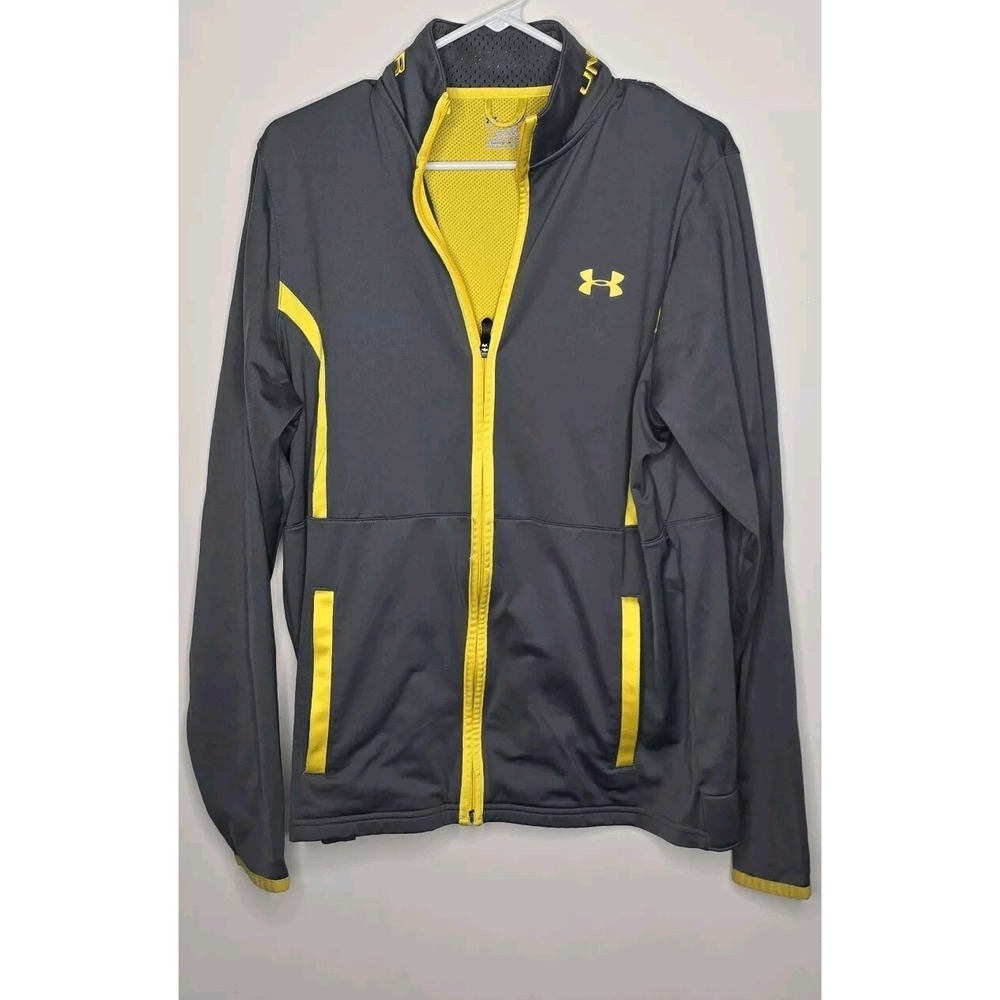 Under Armour Track Jacket Mens S Gray Yellow Coldgear Loose Fit Full Zipโ Vented